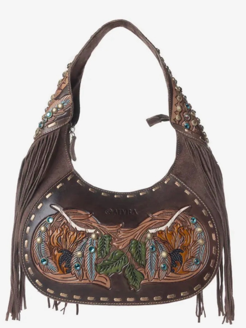 Myra Sierra Grove Hand-tooled Leather Fringe Hobo Bag in Deep Espresso - Picture 2 of 4